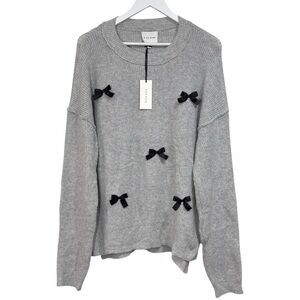 Pink Rose Gray & Black Bow Oversized sweater Size 1X Womens NWT